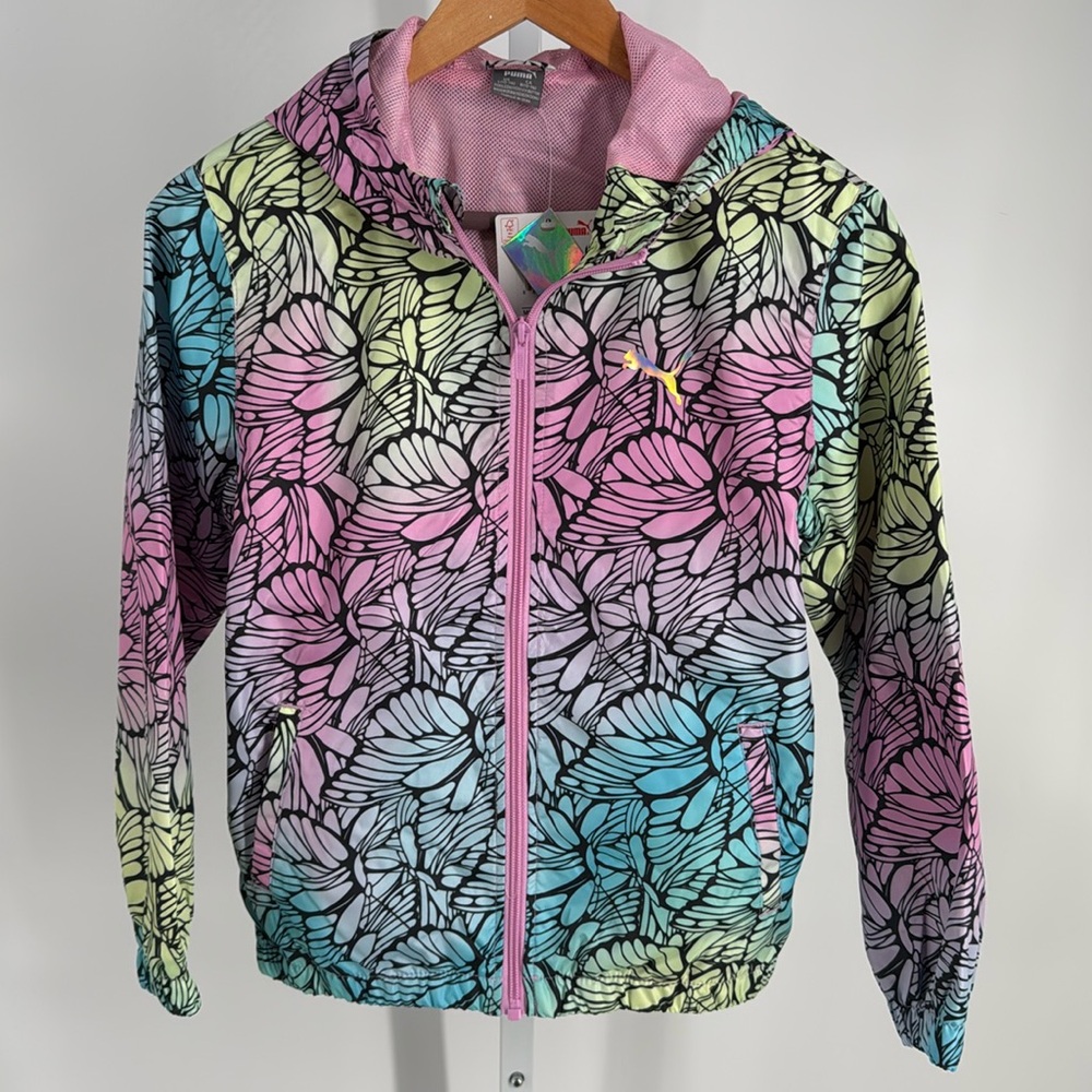 NWT Puma Girls Butterfly Hooded Windbreaker Jacket SZ L 12-14